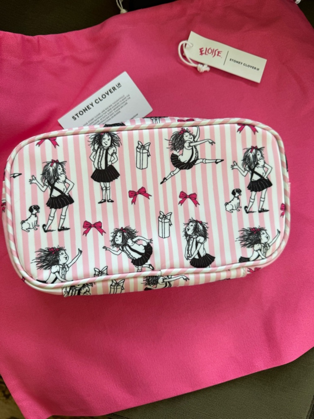 Stoney Clover Lane Pink & White Striped Eloise Cosmetic Pouch - Picture 6 of 12